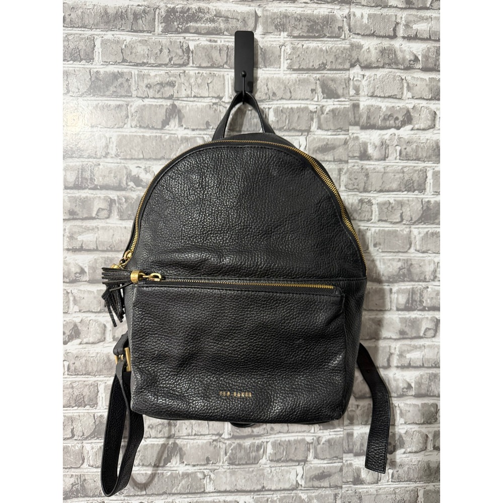Ted Baker London Black Pebbled Leather Tassel Backpack Gold Hardware - Picture 1 of 6